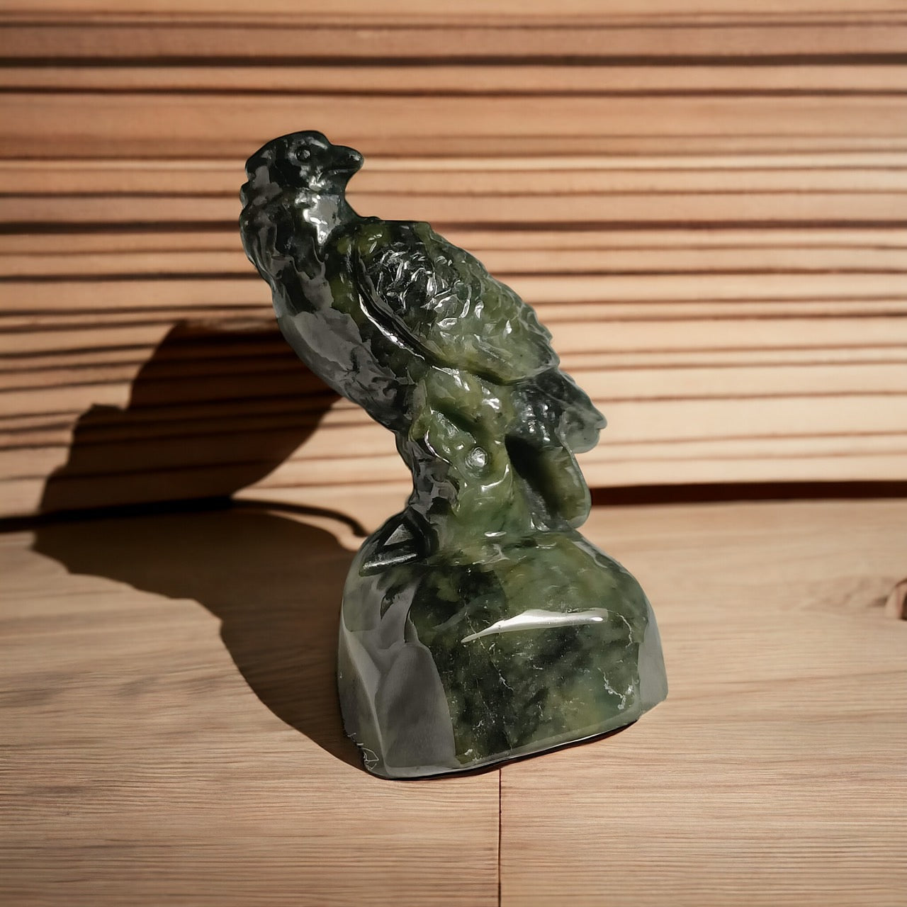 #58 Mason-Kay Certified Green and Black Burma Jadeite Jade Hawk Figurine