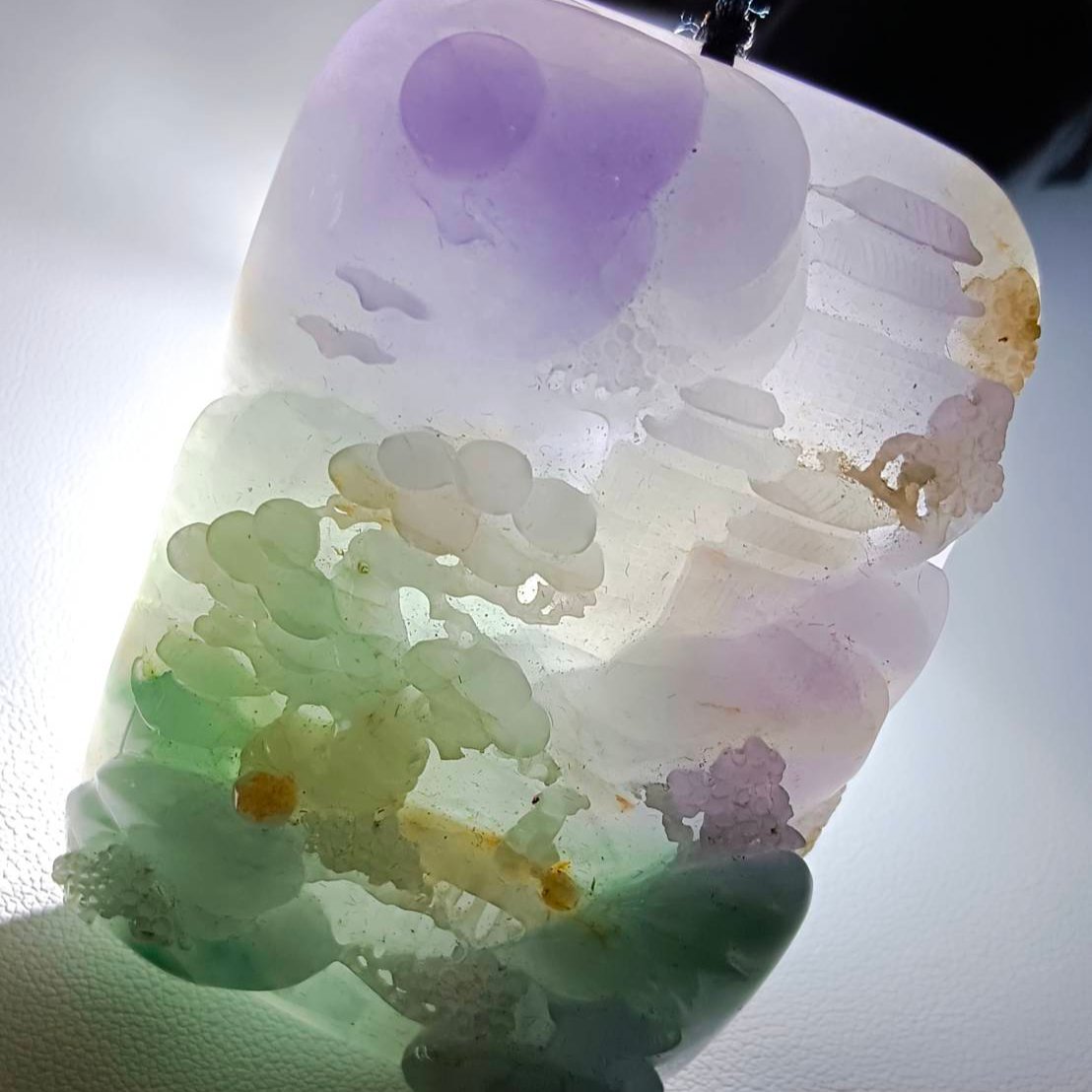#853 AGL Certified Multi-Color Translucent Natural Jadeite, Landscape Pendant (Vintage)