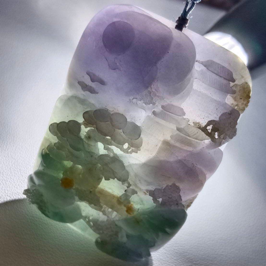 #853 AGL Certified Multi-Color Translucent Natural Jadeite, Landscape Pendant (Vintage)