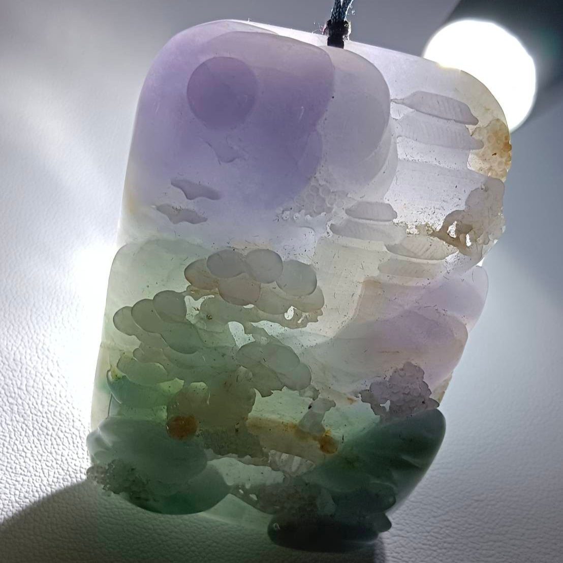 #853 AGL Certified Multi-Color Translucent Natural Jadeite, Landscape Pendant (Vintage)