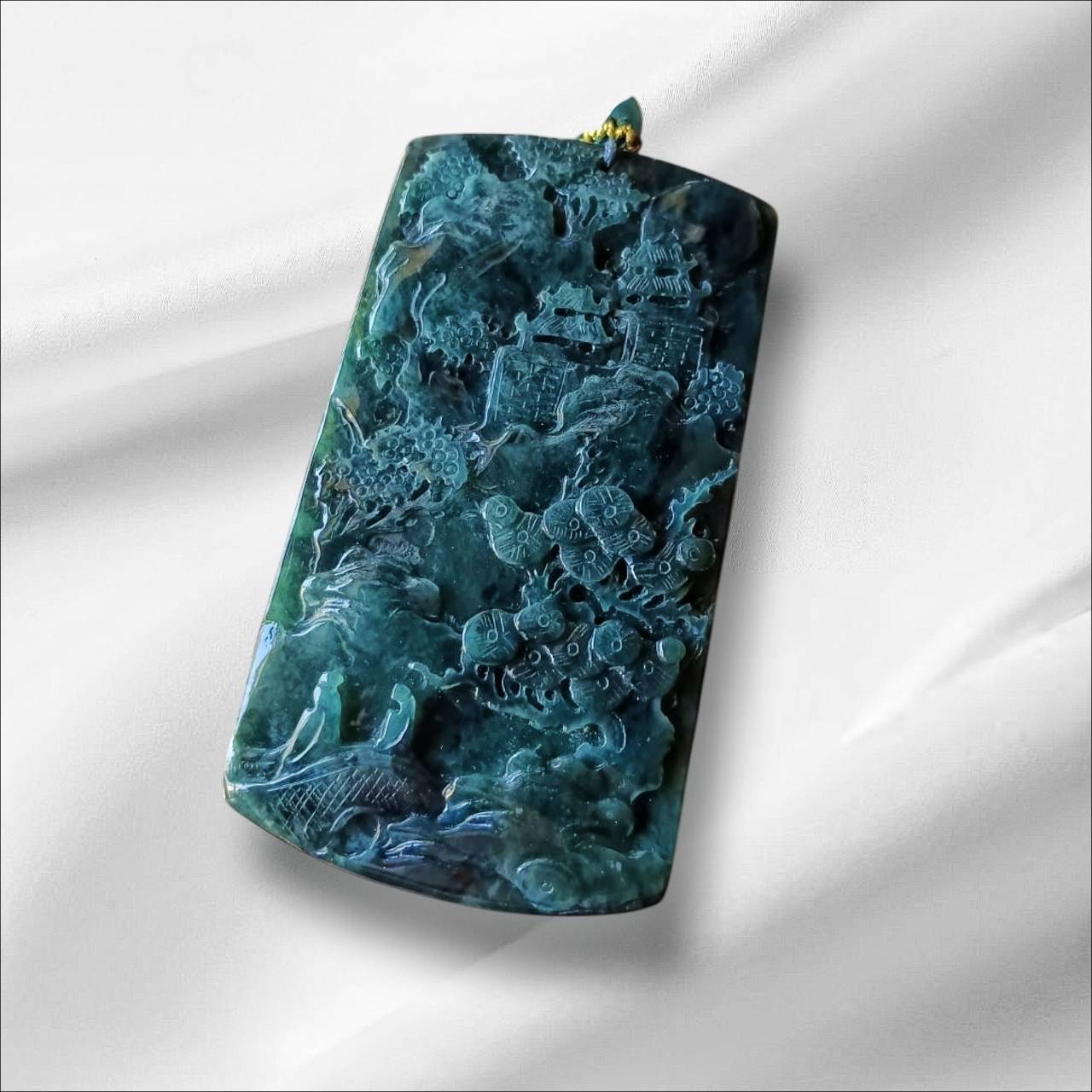 #571 AGL Certified Natural Translucent Green Burmese Jadeite, Landscape Pendant
