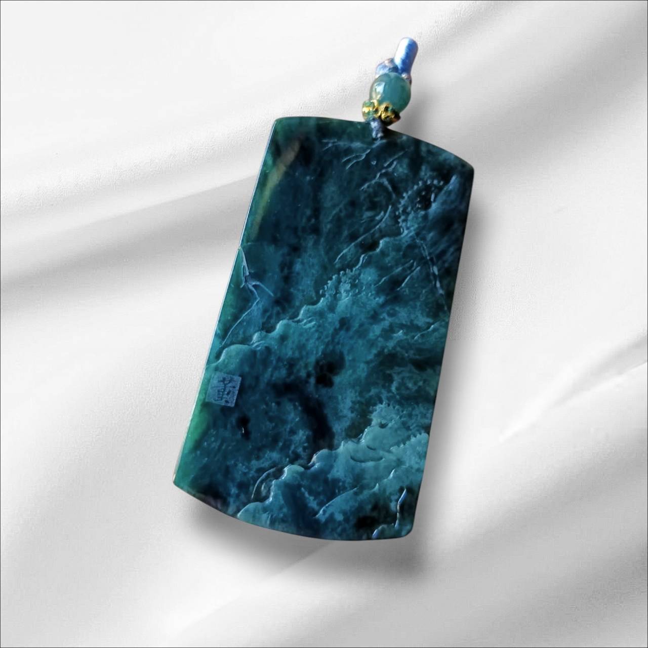 #571 AGL Certified Natural Translucent Green Burmese Jadeite, Landscape Pendant