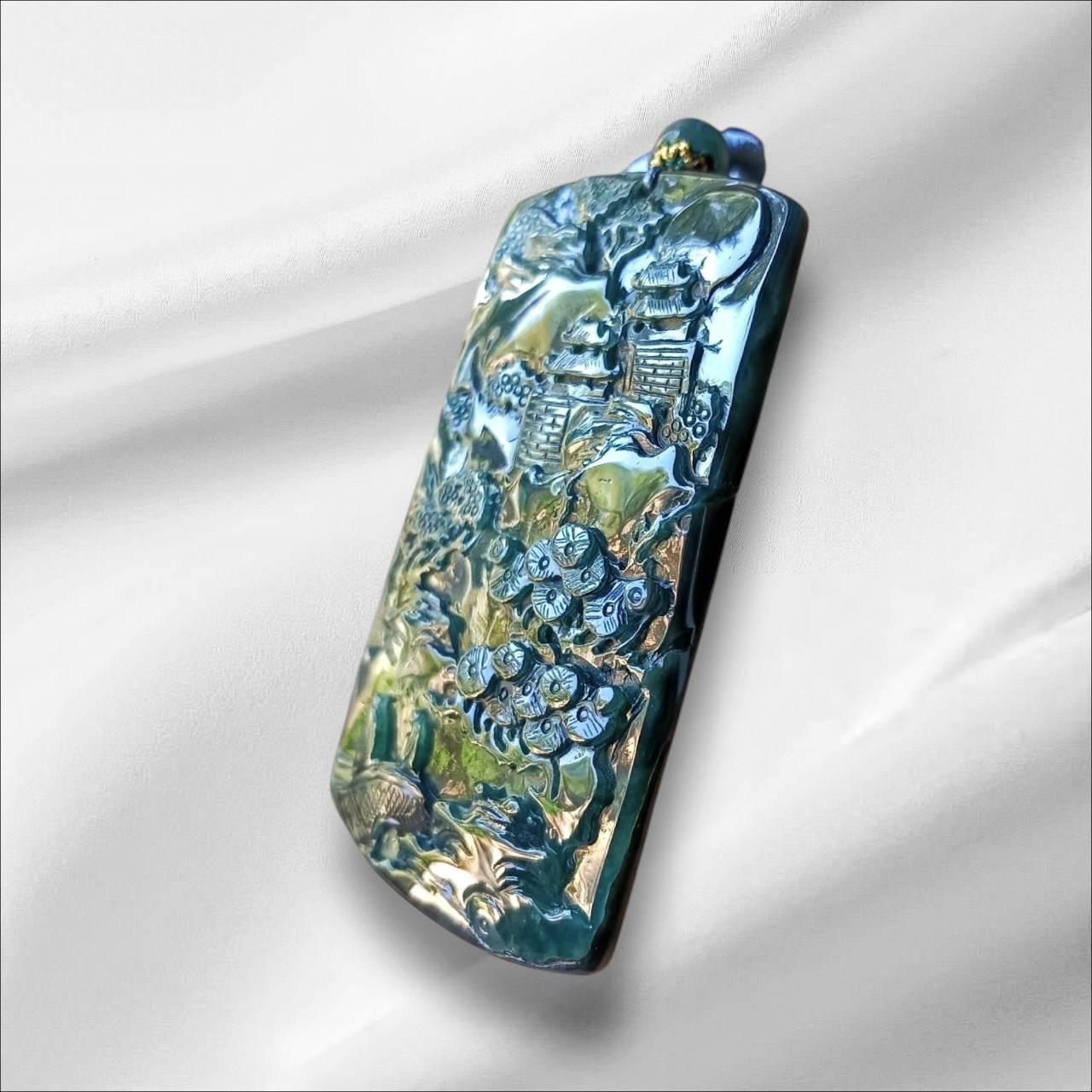 #571 AGL Certified Natural Translucent Green Burmese Jadeite, Landscape Pendant