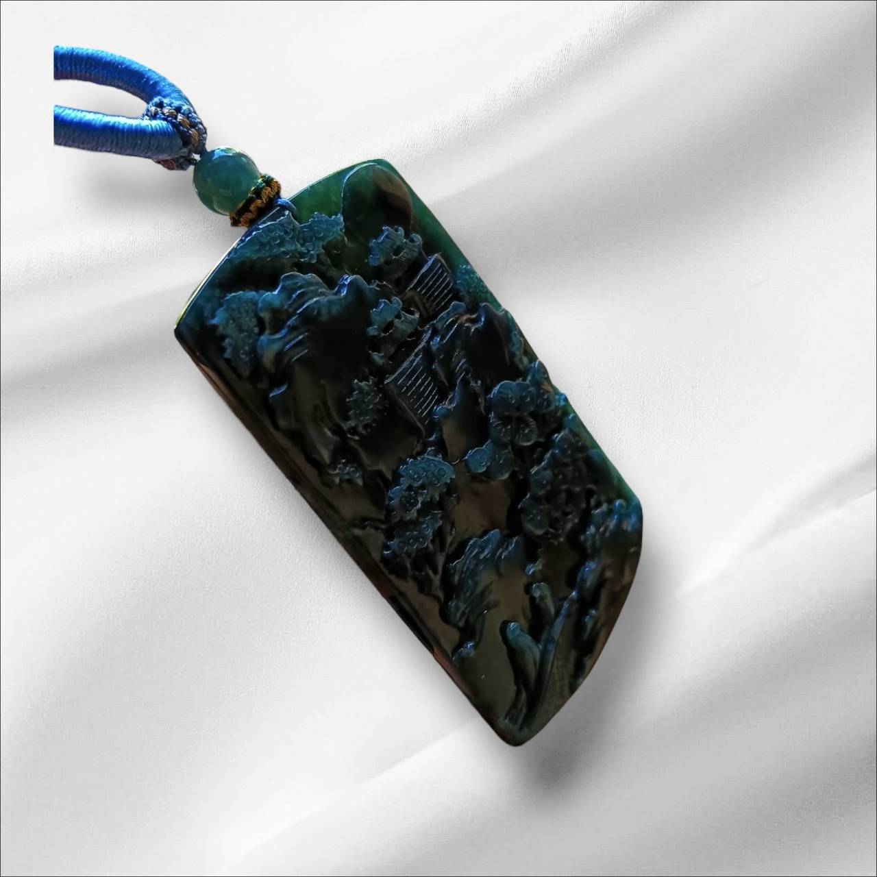 #571 AGL Certified Natural Translucent Green Burmese Jadeite, Landscape Pendant