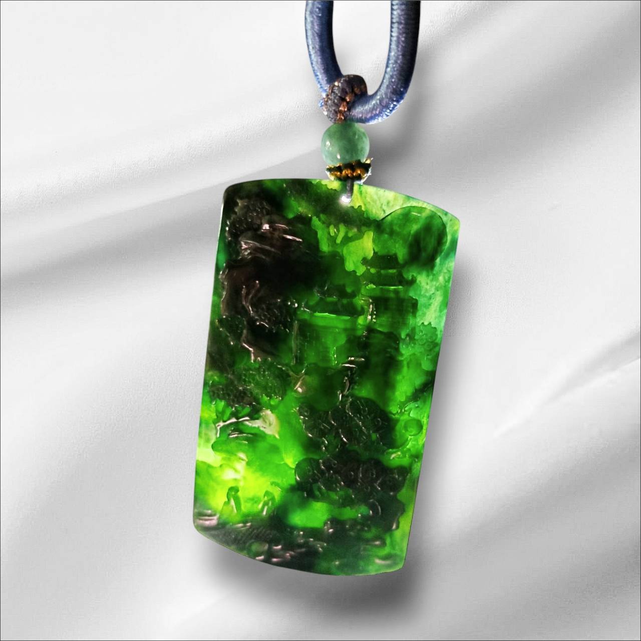 #571 AGL Certified Natural Translucent Green Burmese Jadeite, Landscape Pendant
