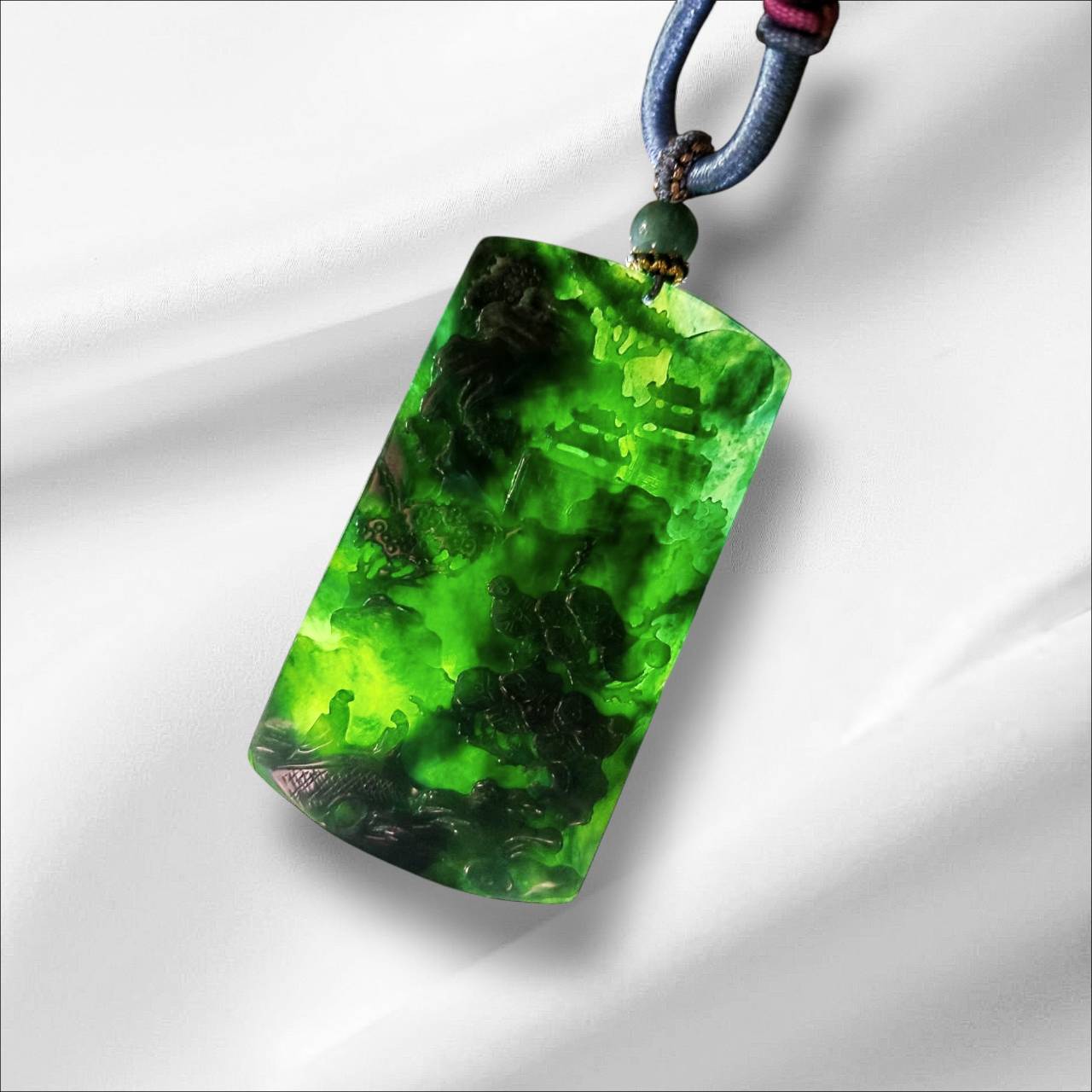 #571 AGL Certified Natural Translucent Green Burmese Jadeite, Landscape Pendant