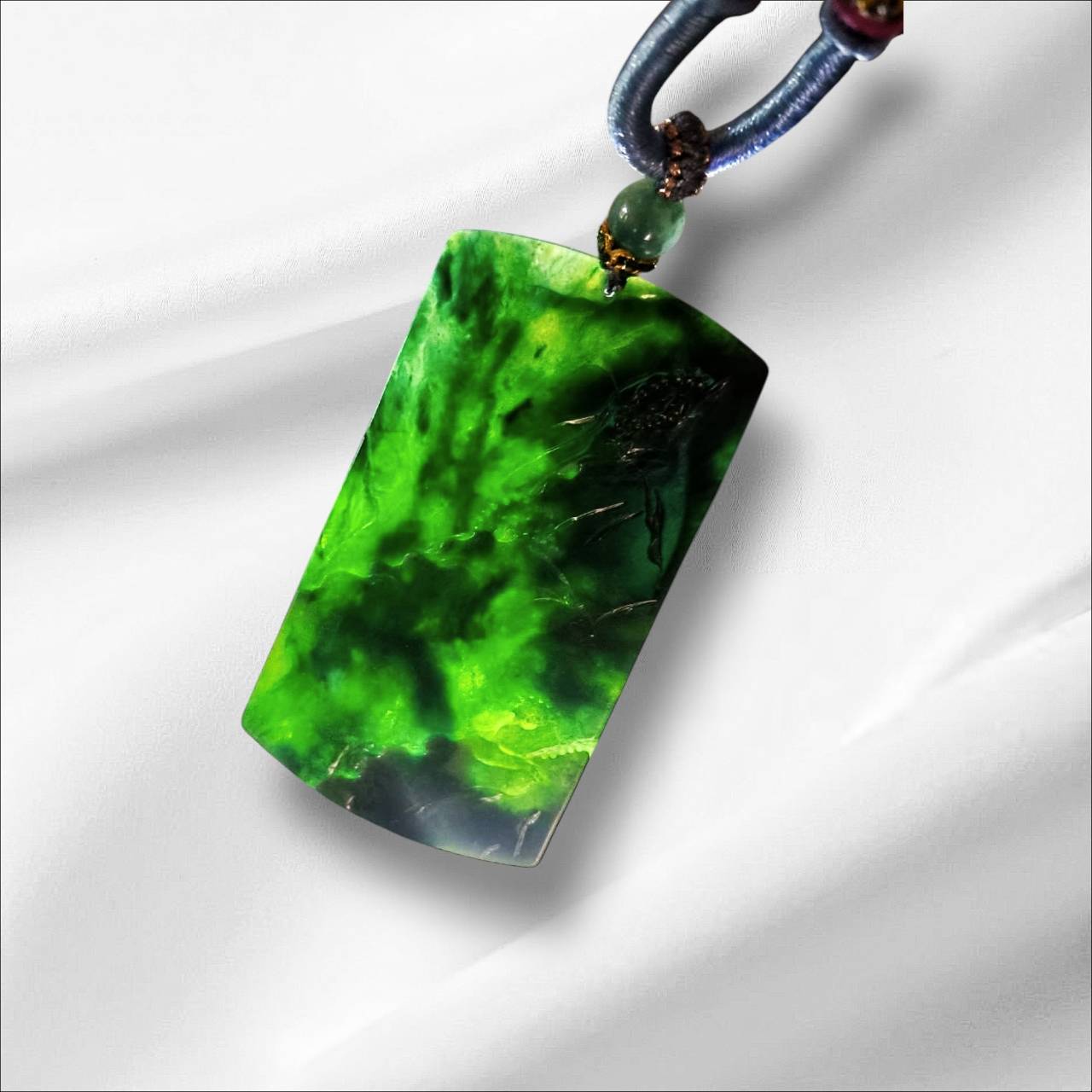 #571 AGL Certified Natural Translucent Green Burmese Jadeite, Landscape Pendant