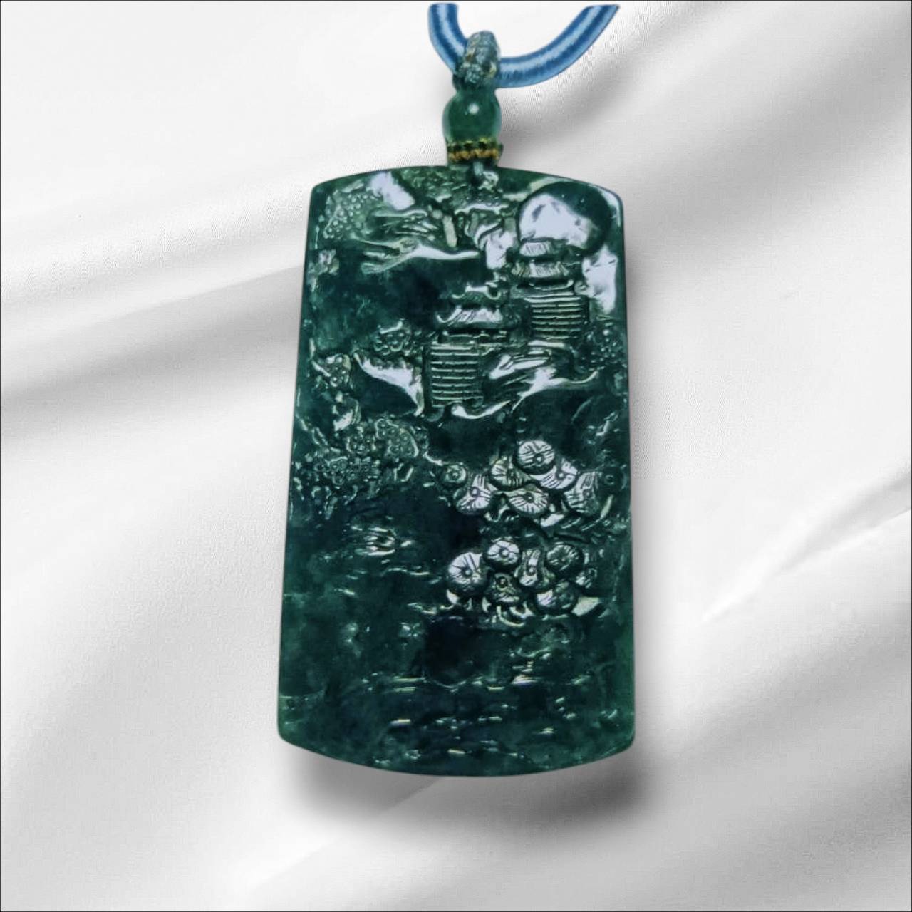 #571 AGL Certified Natural Translucent Green Burmese Jadeite, Landscape Pendant