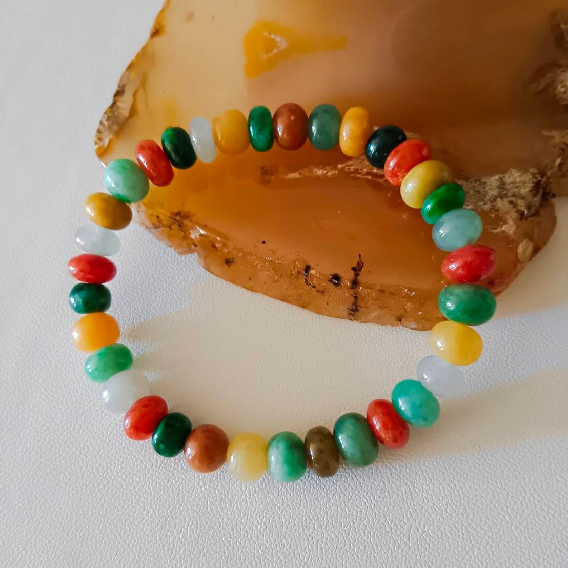 #5 Mason-Kay Certified Icy Translucent Natural Burma Jadeite Jade Multi-Color Bead Bracelet, 7+ mm beads