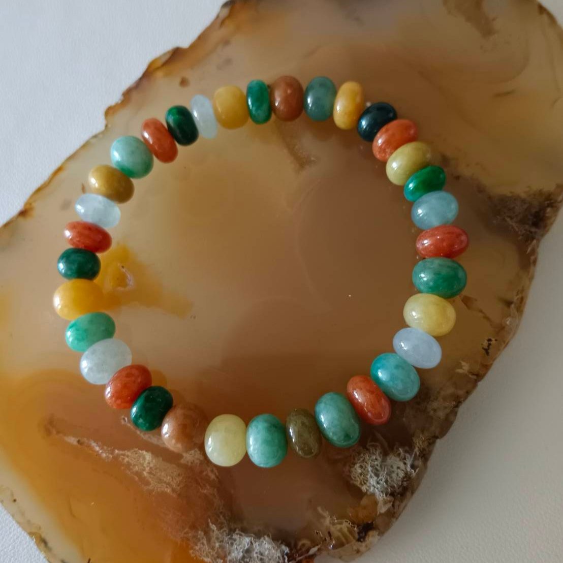 #5 Mason-Kay Certified Icy Translucent Natural Burma Jadeite Jade Multi-Color Bead Bracelet, 7+ mm beads