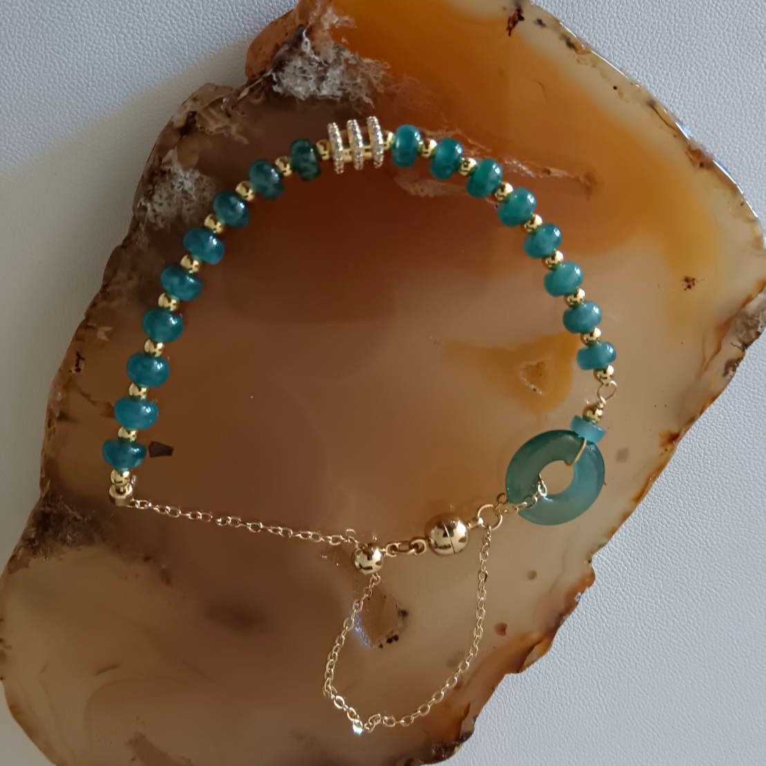 #99 Mason-Kay Certified Translucent Blue Water Guatemala Jadeite Jade Designer's Bead Bracelet