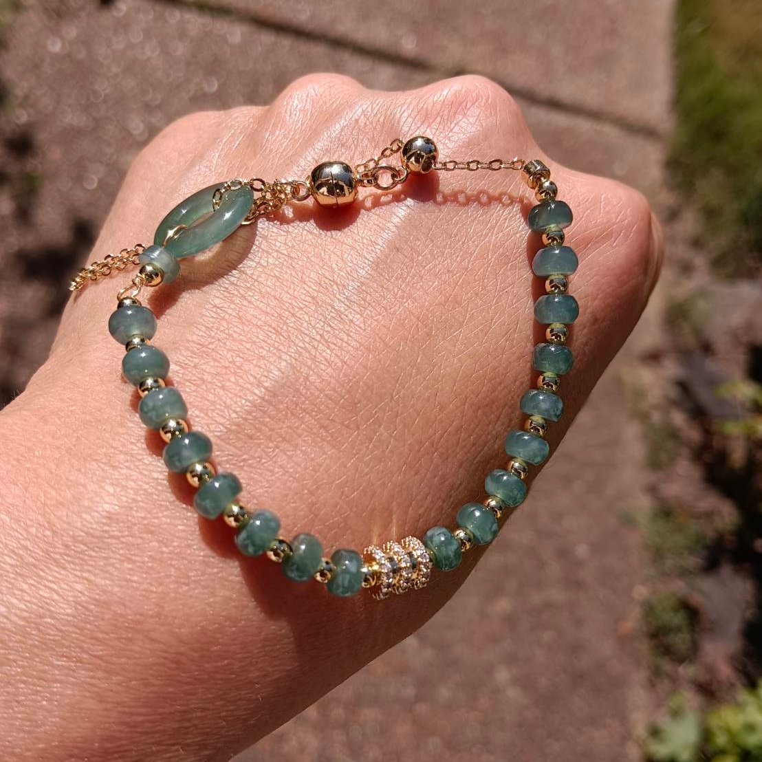 #99 Mason-Kay Certified Translucent Blue Water Guatemala Jadeite Jade Designer's Bead Bracelet