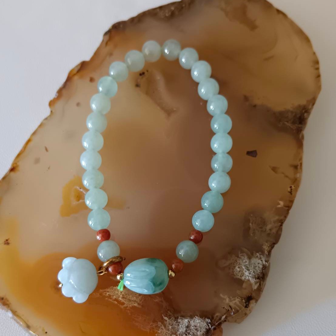 #266 Mason-Kay Certified Light Green Bunny Jadeite Jade Designer's Bead Bracelet