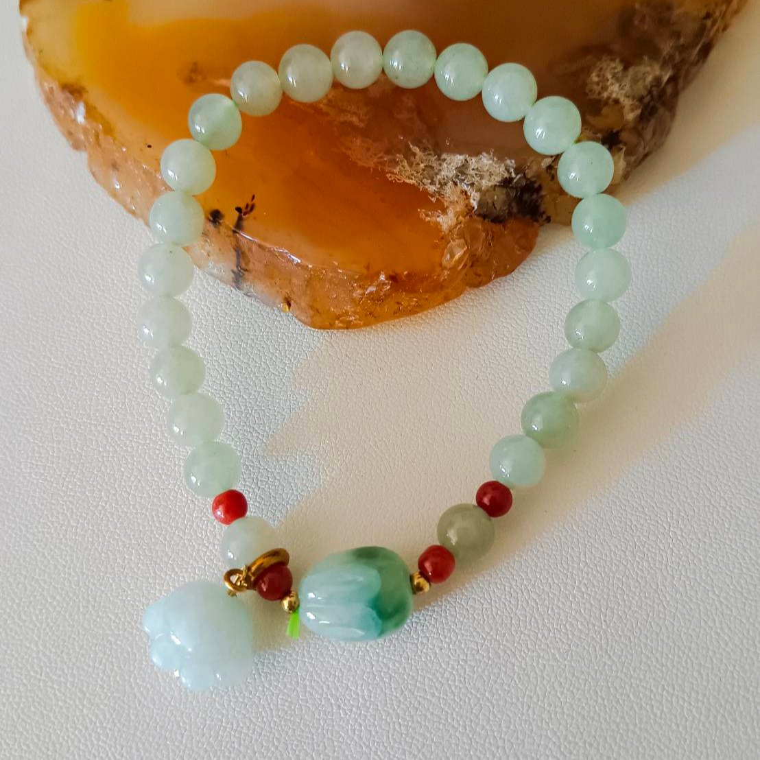 #266 Mason-Kay Certified Light Green Bunny Jadeite Jade Designer's Bead Bracelet