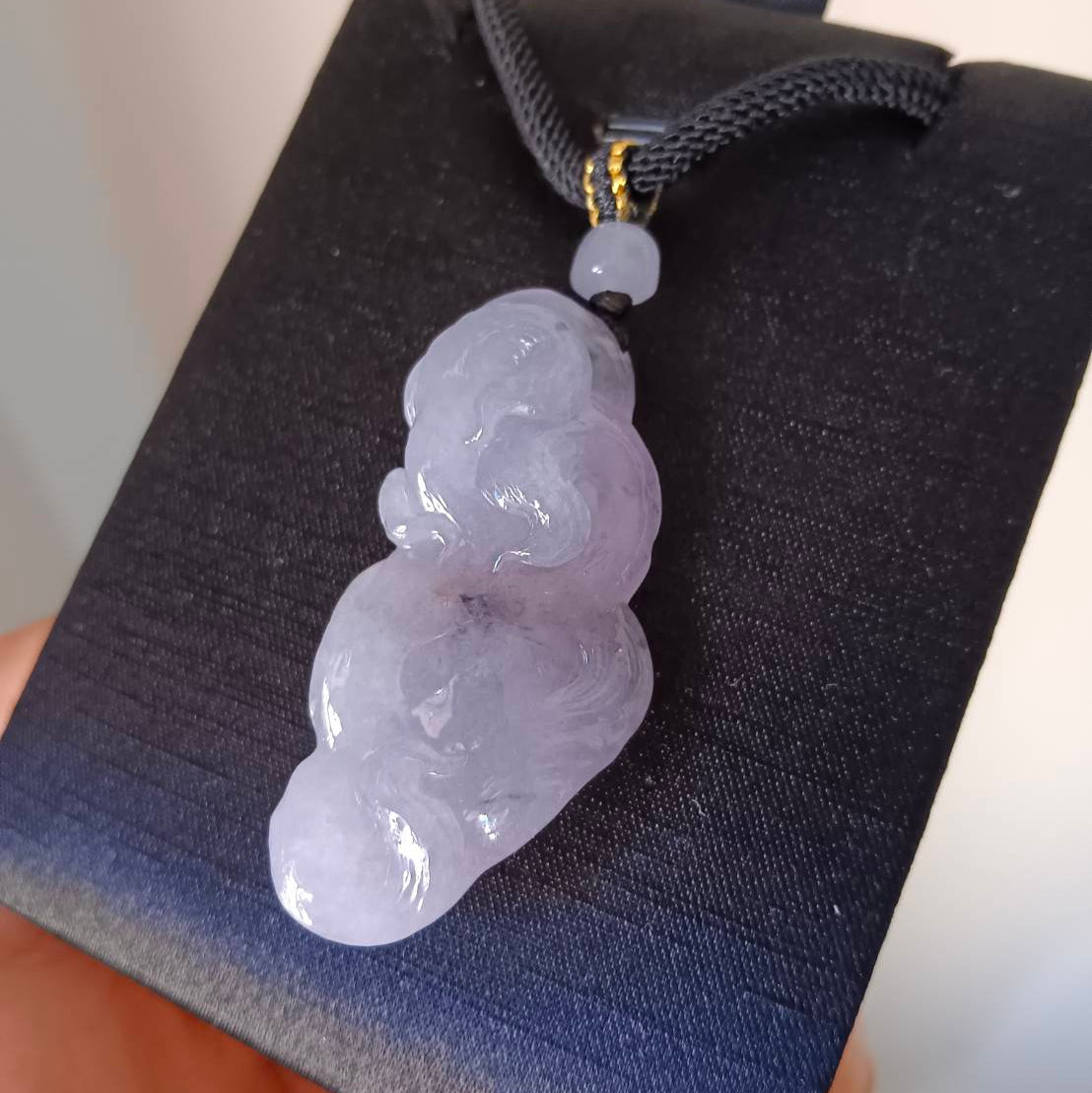 #793 AGL Certified Semi-Transparent Tri-Color Burma Jadeite, 9-Tailed Fox Pendant
