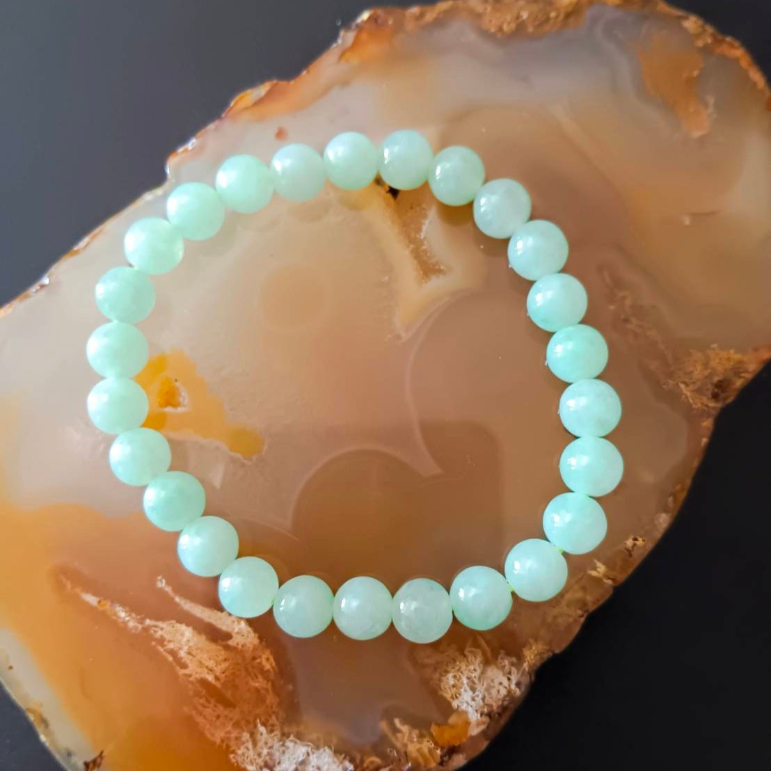 #799 AGL Certified Natural Light Green Round Beads Bracelet