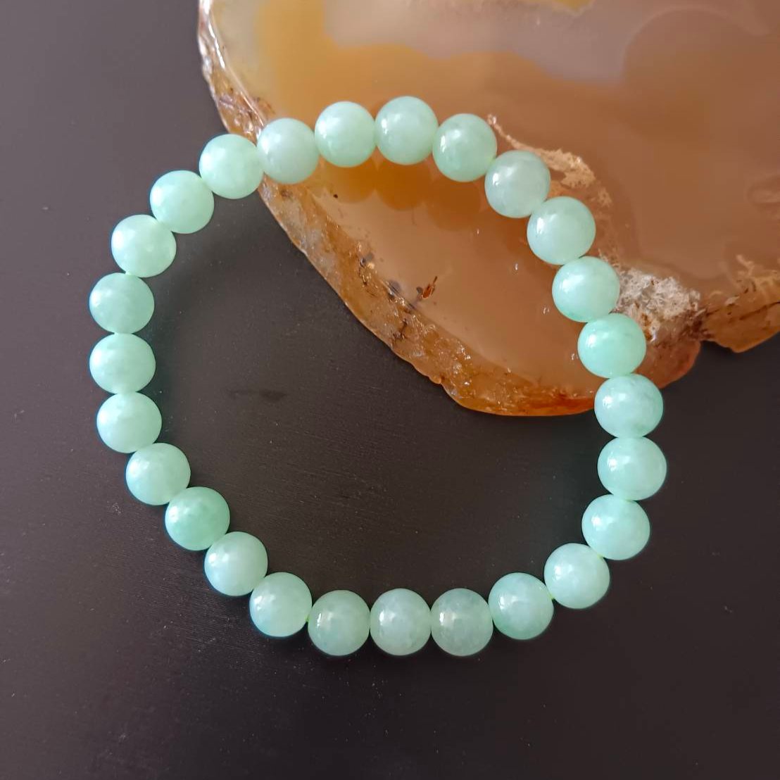 #799 AGL Certified Natural Light Green Round Beads Bracelet