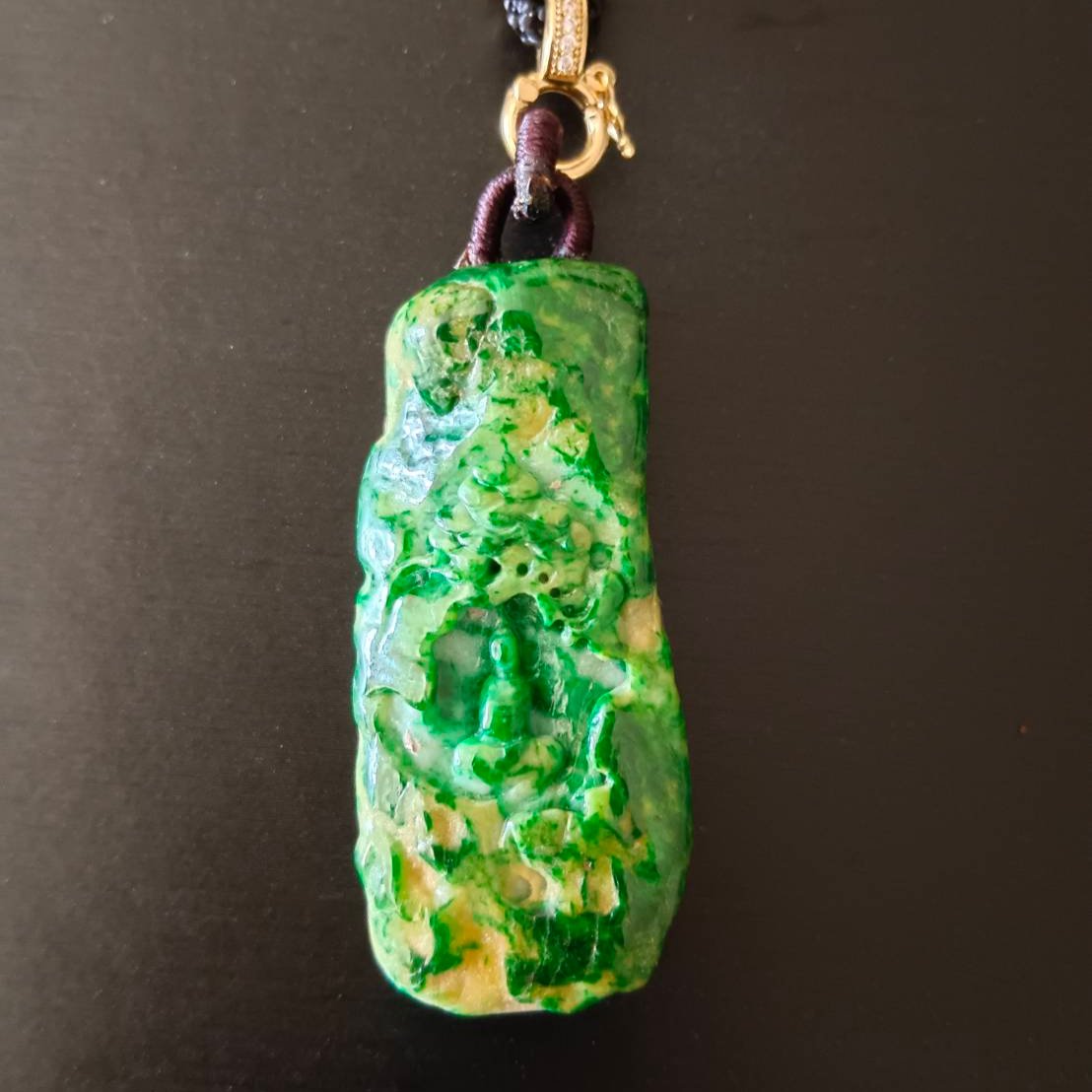 #795 AGL Certified Green and Yellow Natural Burma Jadeite, Enlightening Pendant