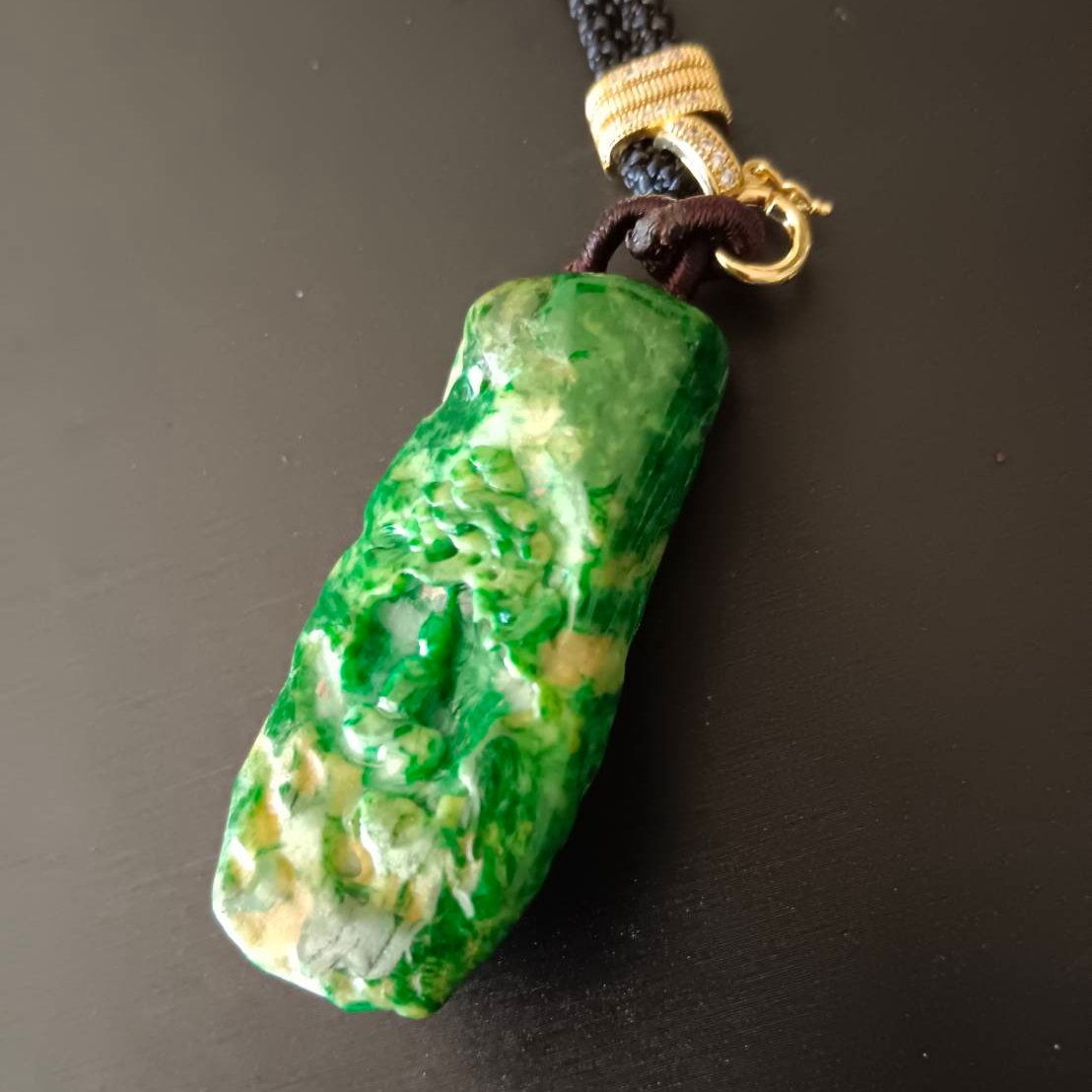 #795 AGL Certified Green and Yellow Natural Burma Jadeite, Enlightening Pendant