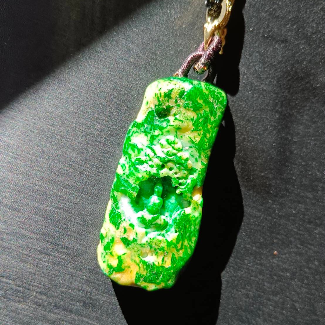 #795 AGL Certified Green and Yellow Natural Burma Jadeite, Enlightening Pendant