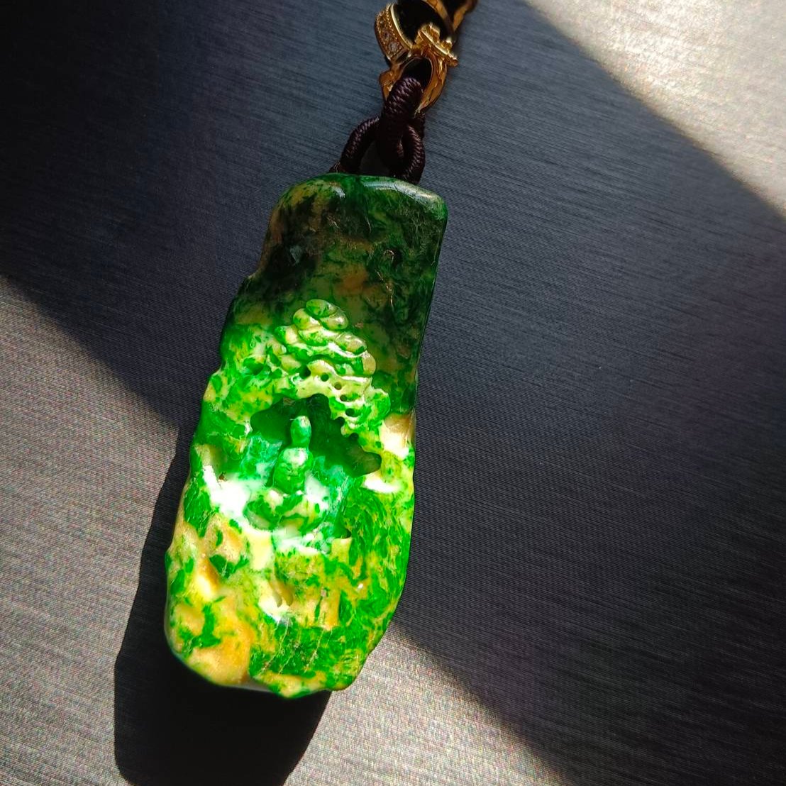 #795 AGL Certified Green and Yellow Natural Burma Jadeite, Enlightening Pendant