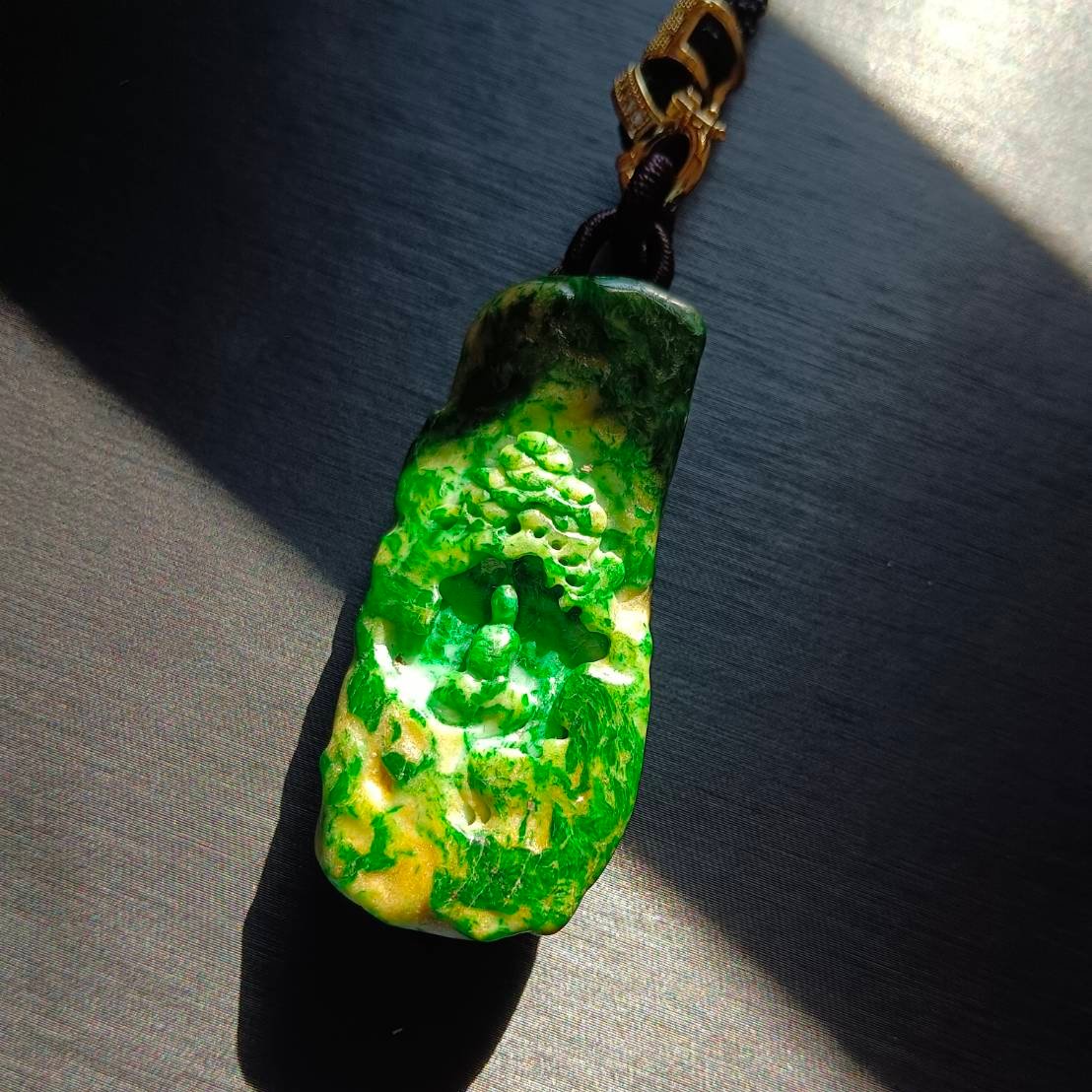 #795 AGL Certified Green and Yellow Natural Burma Jadeite, Enlightening Pendant