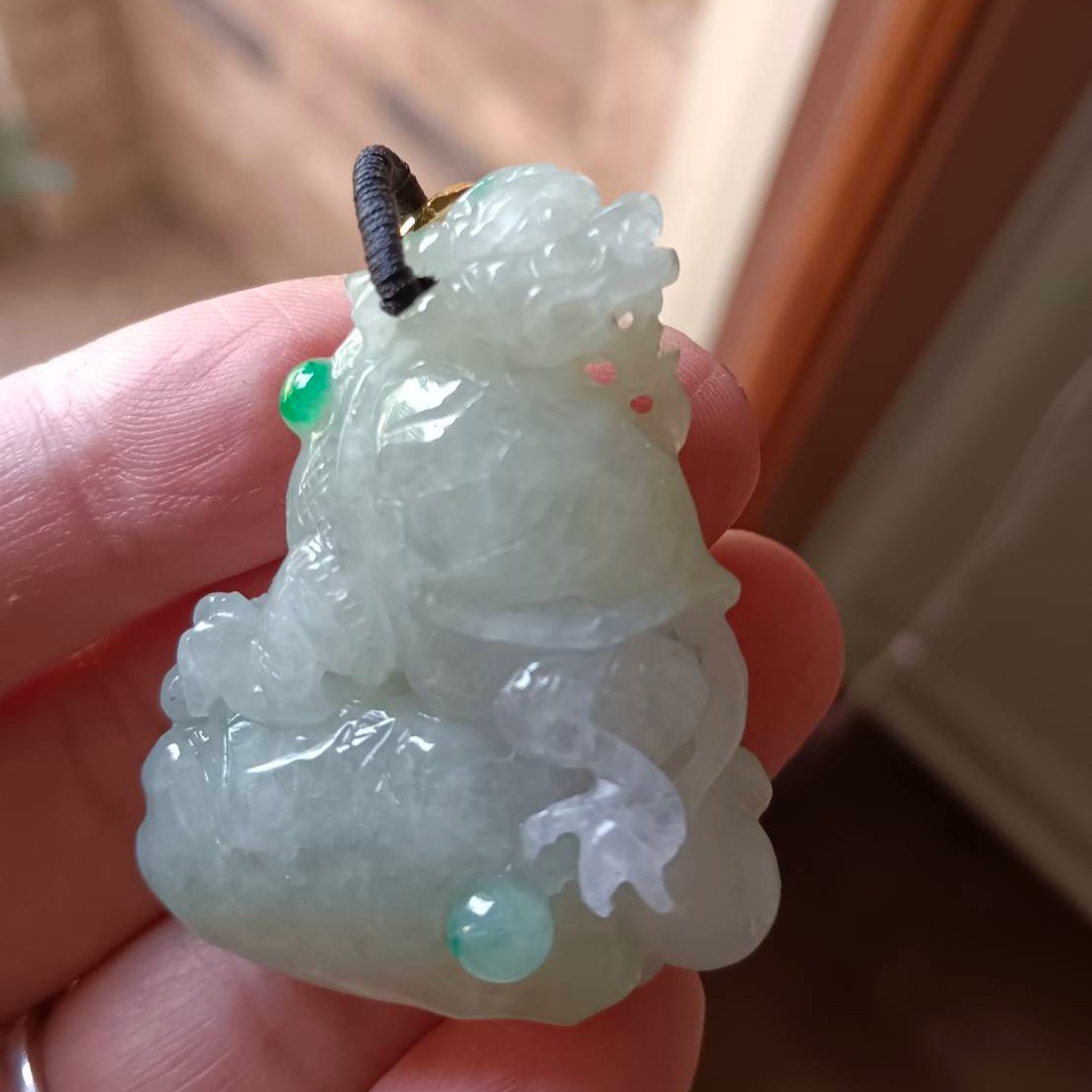 #798 AGL Certified Natural Light Yellow Burma Jadeite, Dragon Turtle Pendant