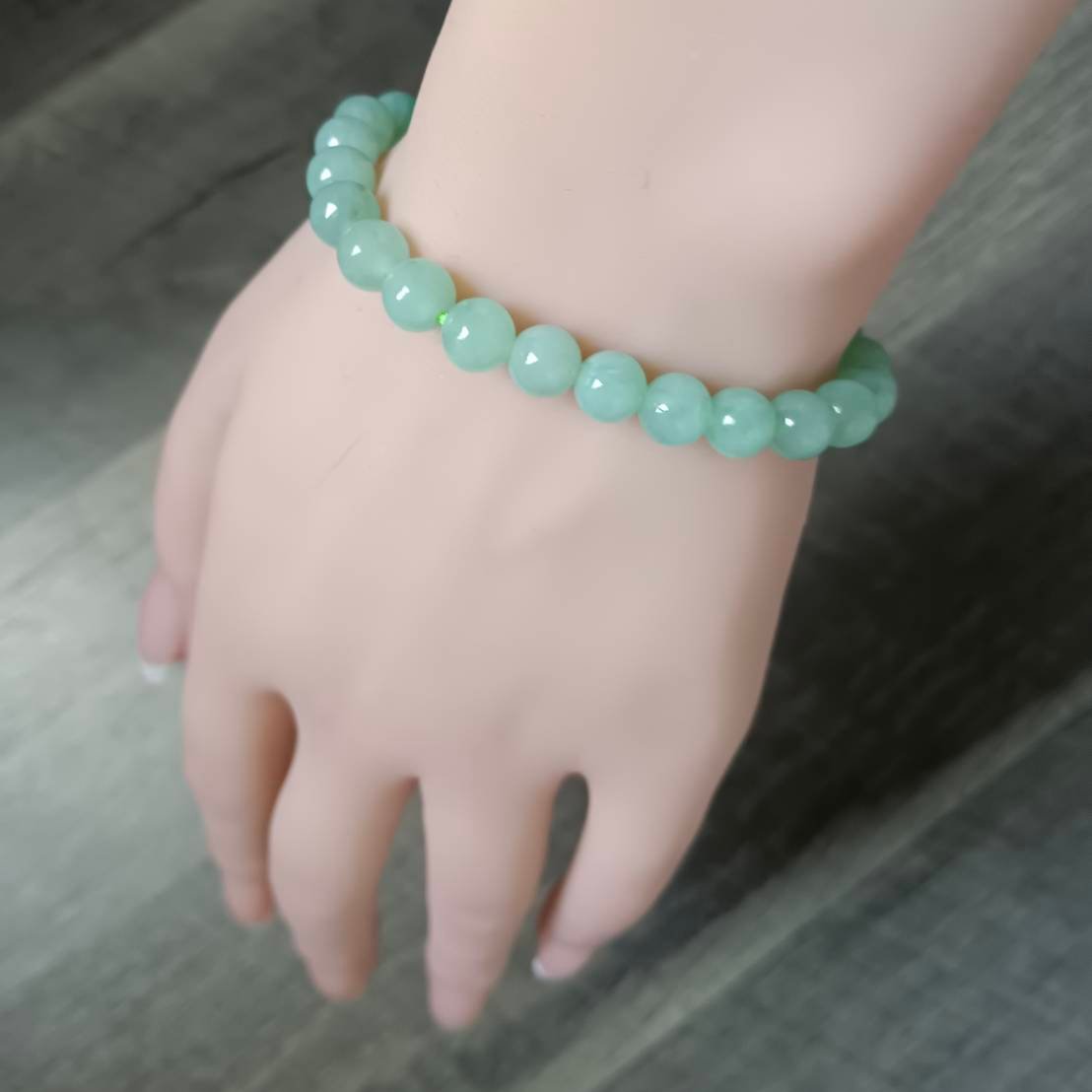 #799 AGL Certified Natural Light Green Round Beads Bracelet