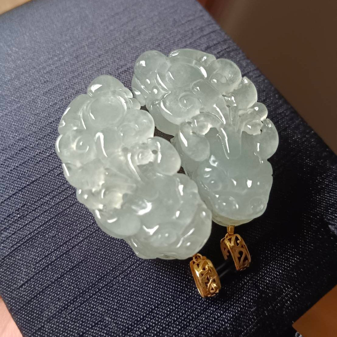 #943 Semi-Transparent Type A Burmese Jadeite, Pixiu Pendant with 18K Yellow Gold Bail