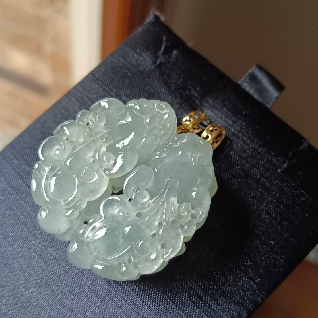 #943 Semi-Transparent Type A Burmese Jadeite, Pixiu Pendant with 18K Yellow Gold Bail