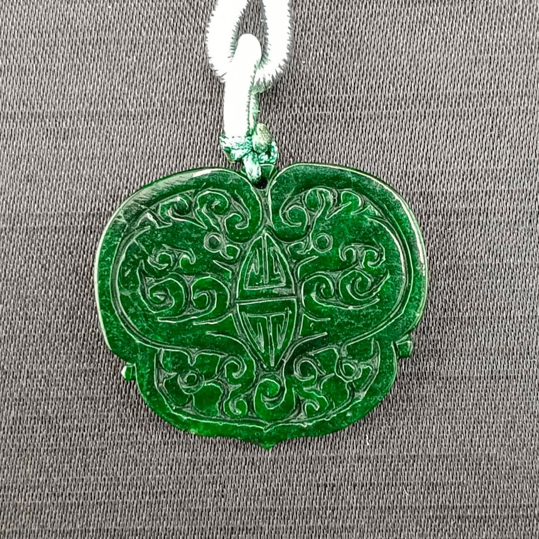 #800 AGL Certified Natural Dark Green Burma Jadeite, Classic Butterfly Pendant