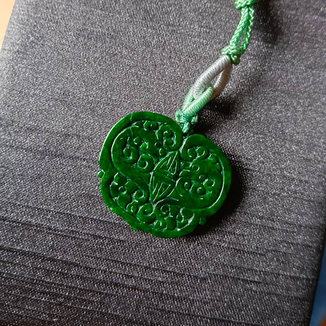 #800 AGL Certified Natural Dark Green Burma Jadeite, Classic Butterfly Pendant