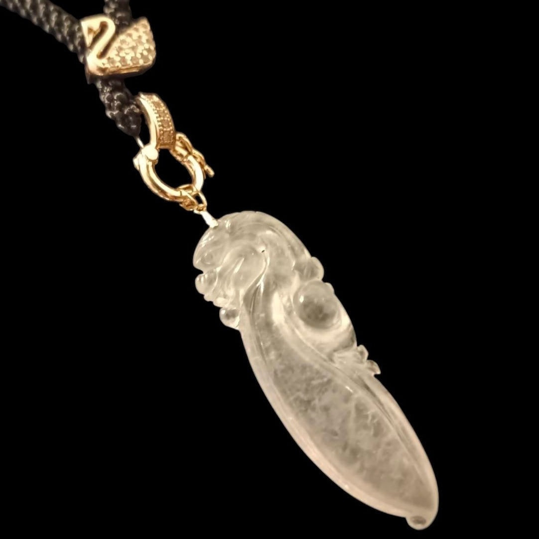 #121 GIA Certified Icy Semi-Transparent Burma Jadeite Jade, Dragon Pendant