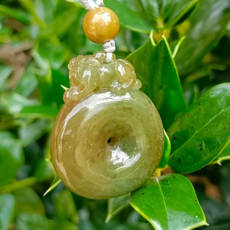 #10 Mason-Kay Certified Natural Yellow Jadeite Jade, Pixiu Peace Pendant