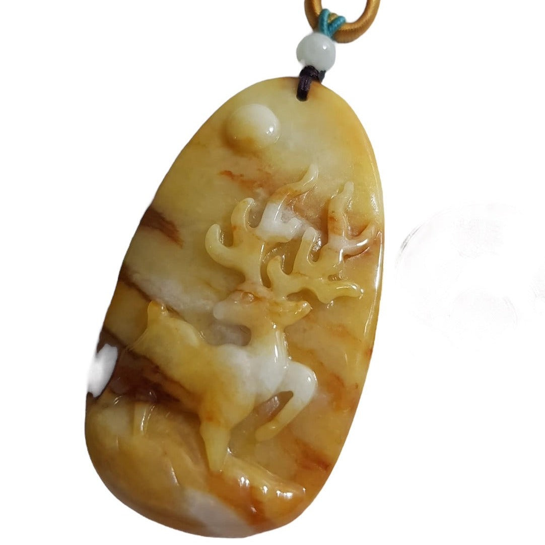 #137 Mason-Kay Certified Yellow/Red Natural Burma Jadeite Jade Sunset Deer 一路(鹿)有你