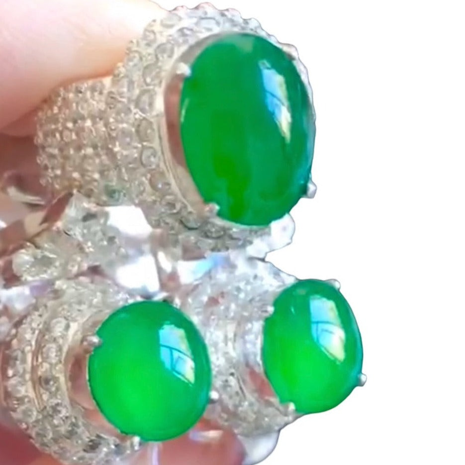 #103 GIA-Certified Icy Translucent Imperial Green Burma Jadeite Cabochons for Custom Ring