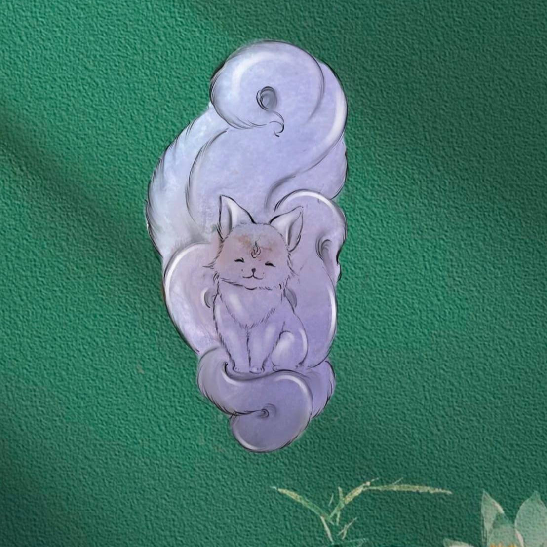 #793 AGL Certified Semi-Transparent Tri-Color Burma Jadeite, 9-Tailed Fox Pendant