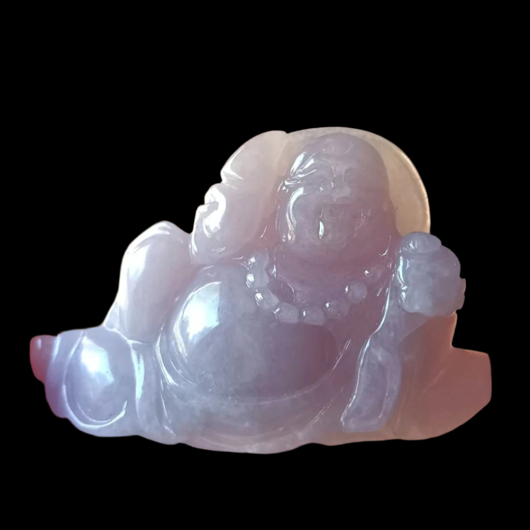 #363 GIA Certified Icy Translucent Lavender Burma Jadeite Jade Happy Buddha Figurine