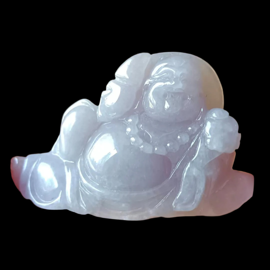 #363 GIA Certified Icy Translucent Lavender Burma Jadeite Jade Happy Buddha Figurine