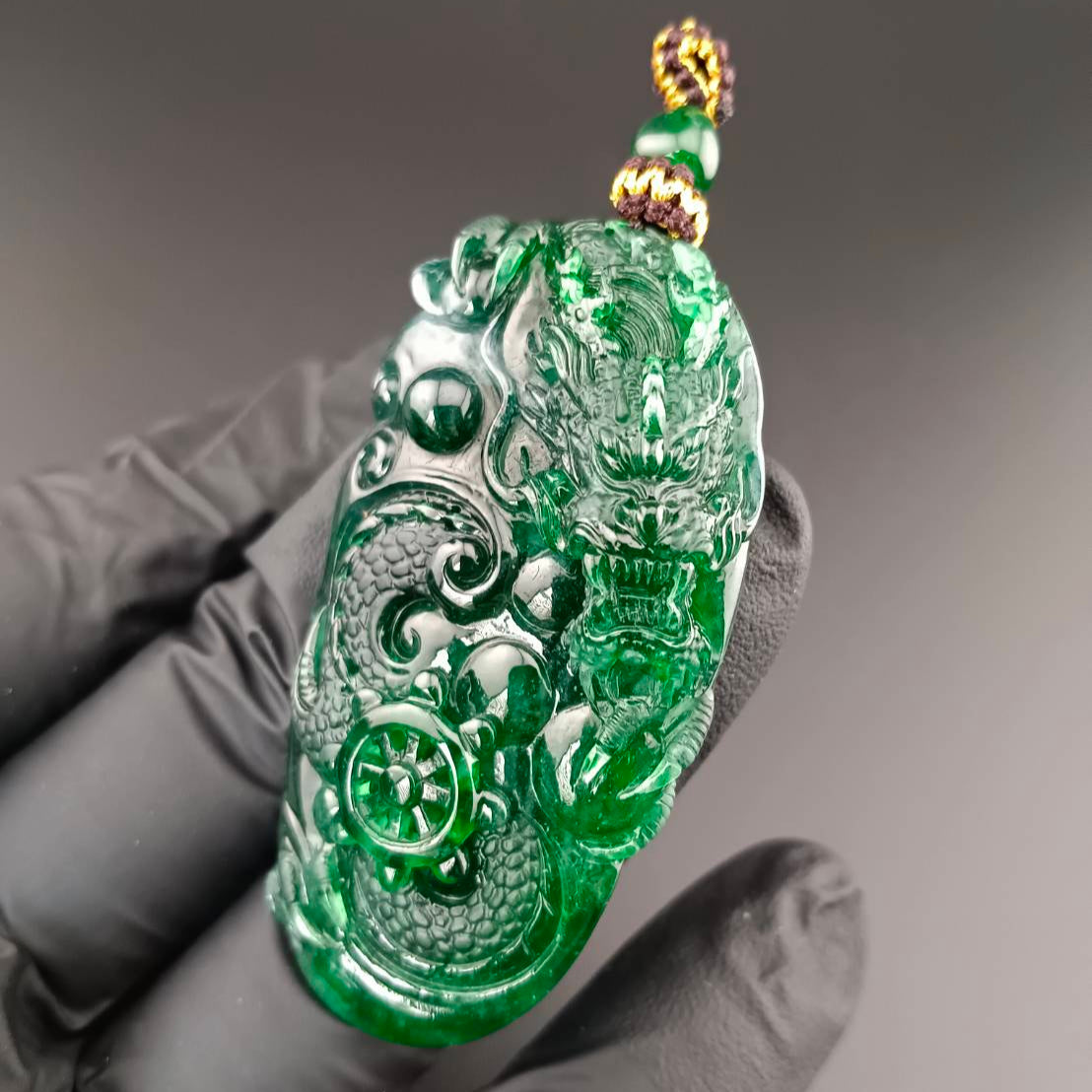 #1029 GIA Certified Type A Guatemala Jadeite, Dragon Pendant