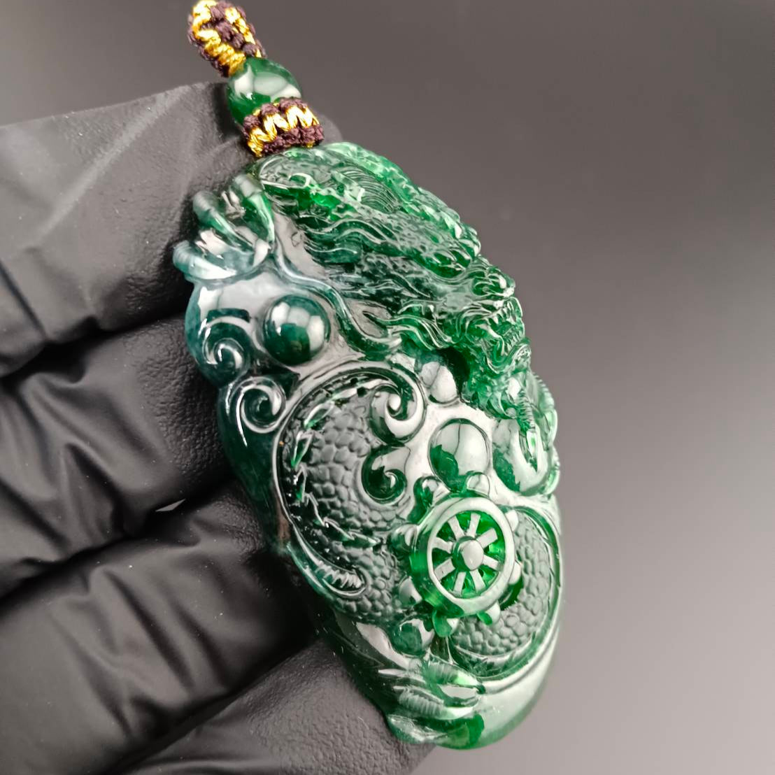 #1029 GIA Certified Type A Guatemala Jadeite, Dragon Pendant