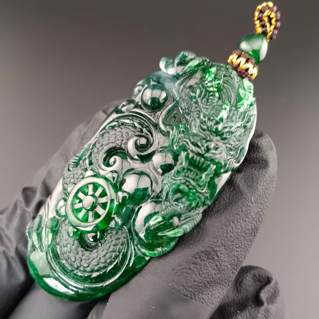#1029 GIA Certified Type A Guatemala Jadeite, Dragon Pendant
