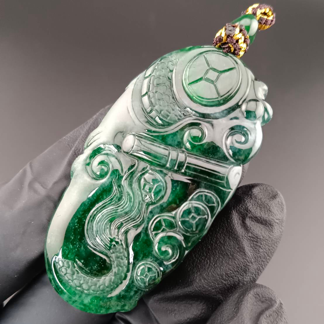 #1029 GIA Certified Type A Guatemala Jadeite, Dragon Pendant