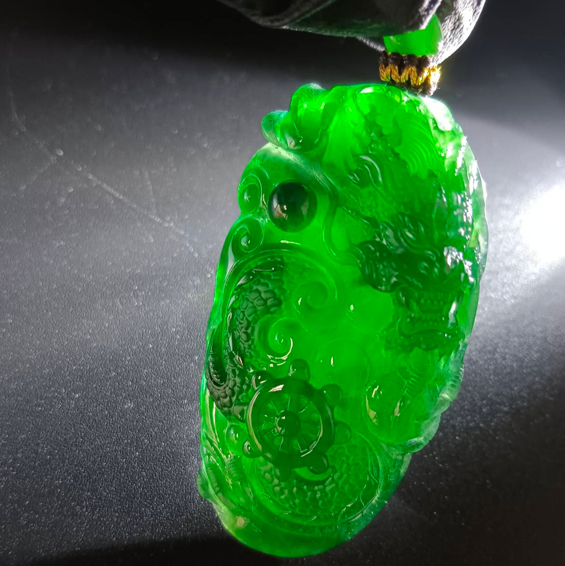 #1029 GIA Certified Type A Guatemala Jadeite, Dragon Pendant
