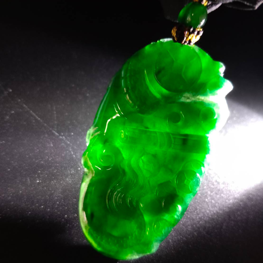 #1029 GIA Certified Type A Guatemala Jadeite, Dragon Pendant