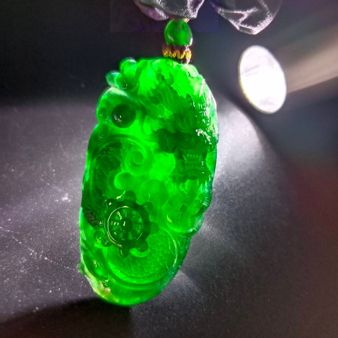 #1029 GIA Certified Type A Guatemala Jadeite, Dragon Pendant