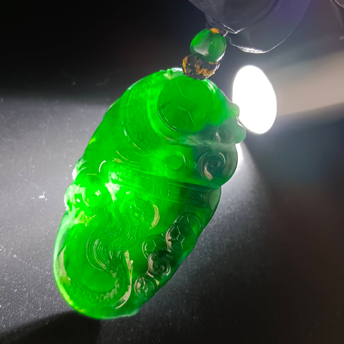 #1029 GIA Certified Type A Guatemala Jadeite, Dragon Pendant