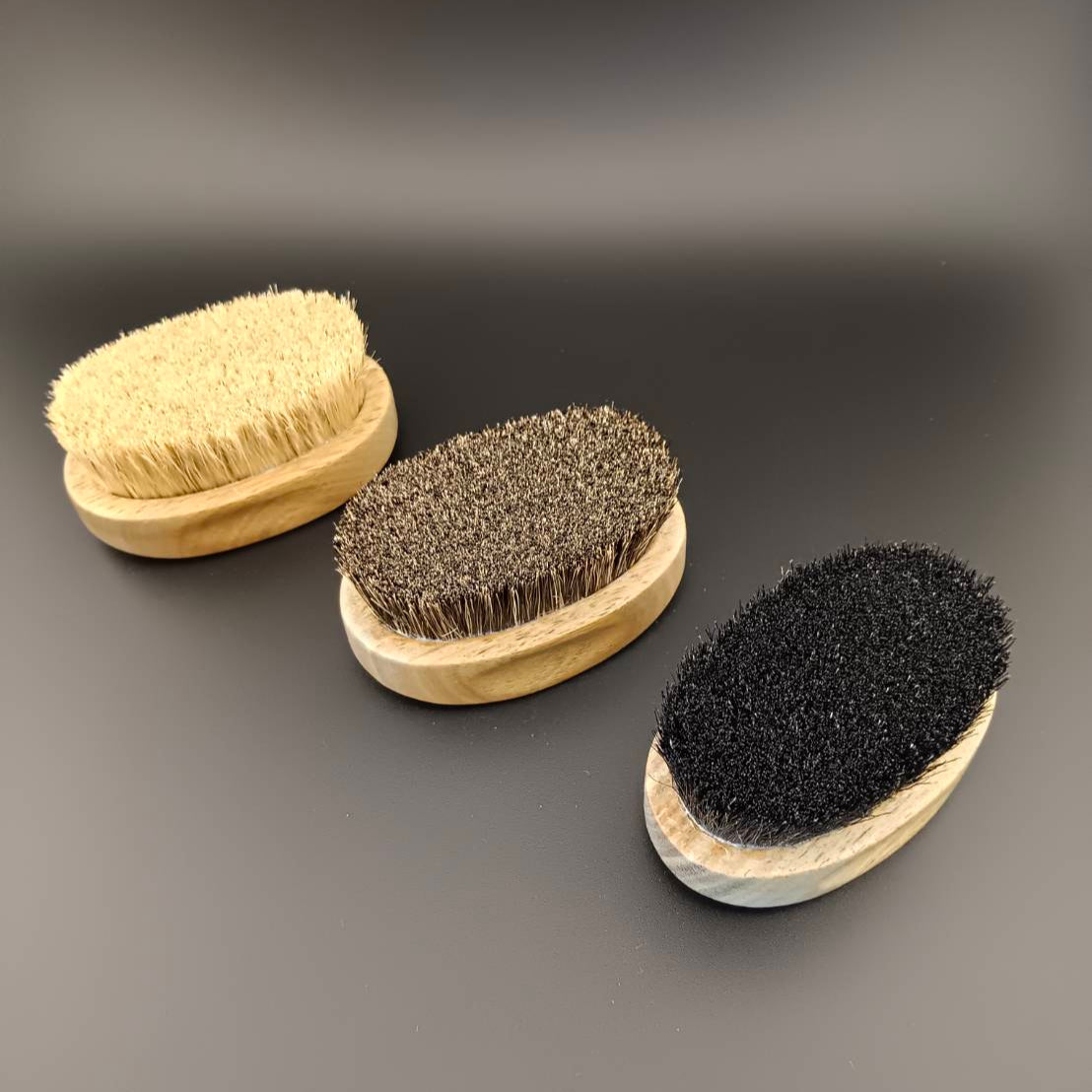#1032 Green Sandalwood Oval Boar Bristles Brush Set – White, Black & Wild Boar Bristles (3-Piece Set