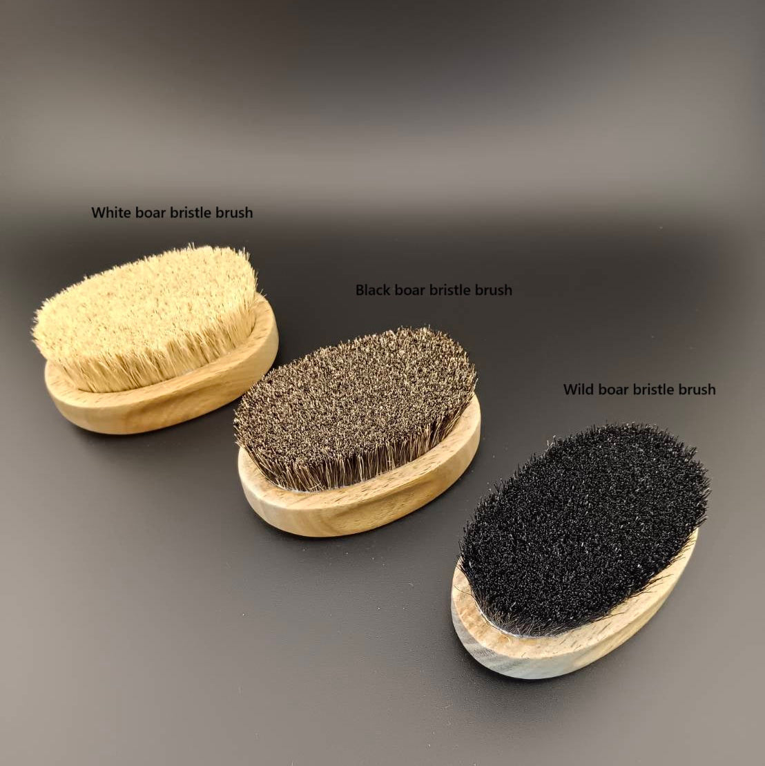 #1032 Green Sandalwood Oval Boar Bristles Brush Set – White, Black & Wild Boar Bristles (3-Piece Set