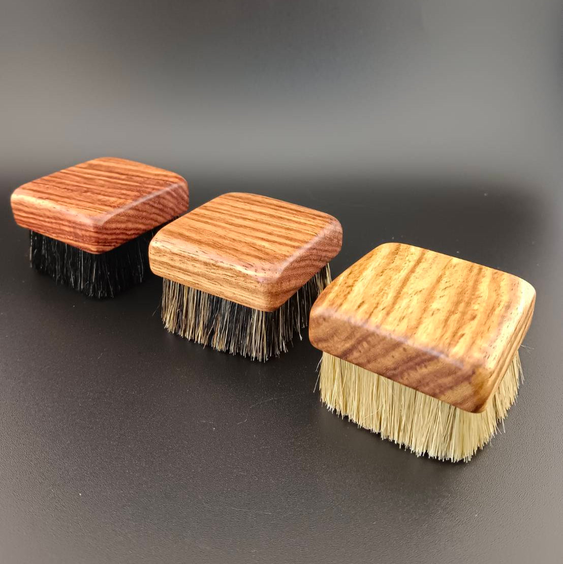 #1033 Rosewood Square Boar Bristles Brush Set – White, Black & Wild Boar Bristles (3-Piece Set)